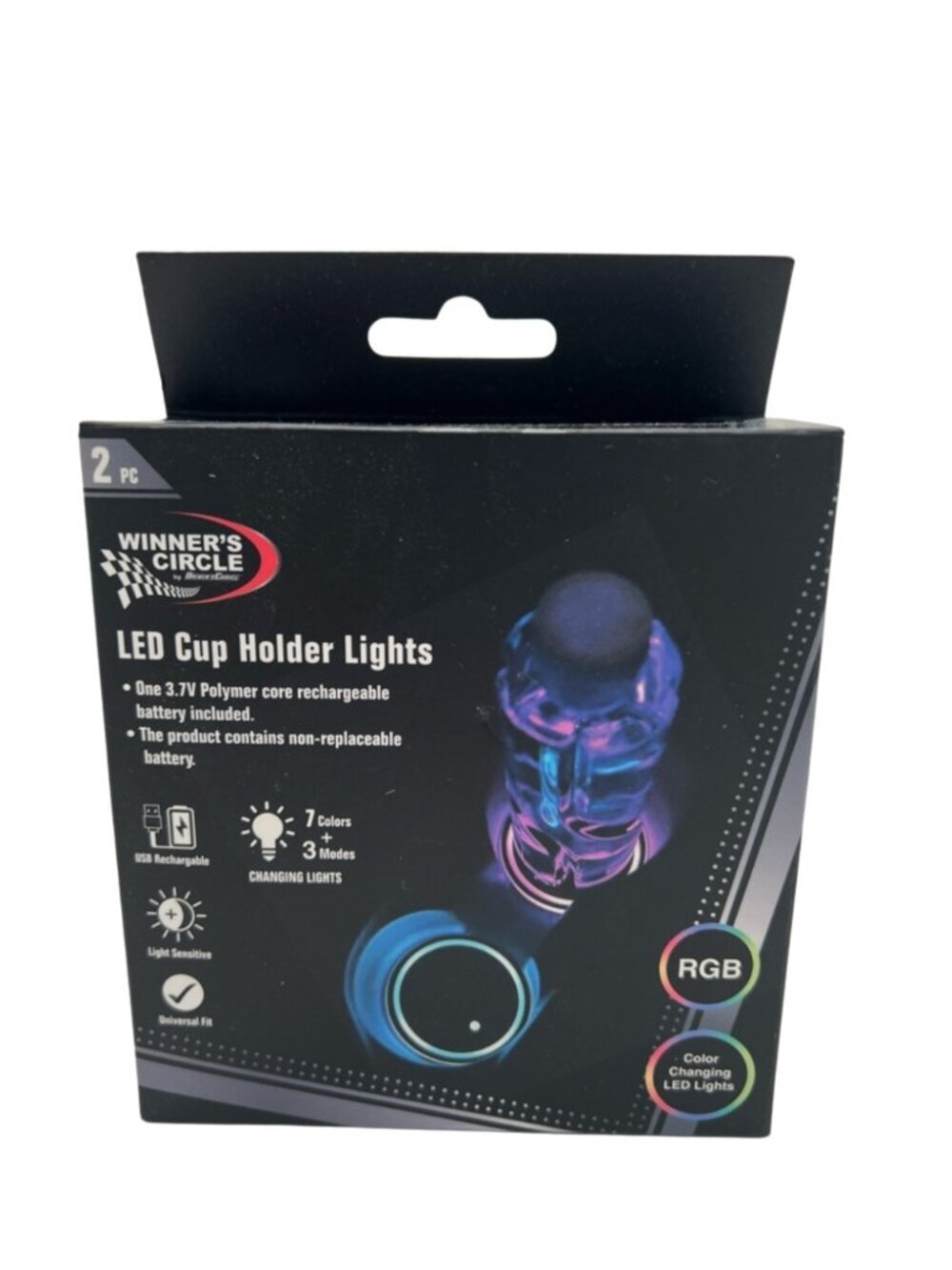 LED Cup Holder Lights for Car 2pcs, Rechargeable, 7 Color-Changing Halo